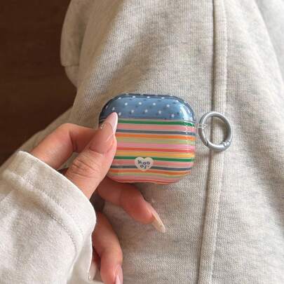 Korean Style Colorful Striped Star Carabiner Pro 3/2, 4/3/2 Case, Fashionable Women Minimalist Earphone Protective Cover