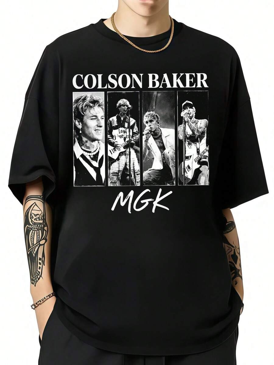 Colson Baker MGK Vintage Foto Collage Rock Hip Hop Baumwoll-T-Shirt Geschenk für Fan Machine Guns Kelly - Schwarz - Übersicht 1