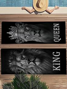 Khăn tắm biển họa tiết sư tử đen trắng (1/2 chiếc) - Chất liệu microfiber siêu mềm, nhanh khô, nhẹ, lý tưởng cho bơi lội, tập thể dục, yoga - Người bạn đồng hành hoàn hảo khi đi du lịch, khăn tập gym | Thiết kế vui nhộn | Vải nhanh khô, khăn tắm biển - Nhiều màu - Xem 3