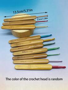 Set de 9 piezas de ganchos de ganchillo con mango de bambú de colores, incluye tamaños de 2.0mm, 2.5mm, 3.0mm, 3.5mm, 4.0mm, 4.5mm, 5.0mm, 5.5mm, 6.0mm, adecuado para ganchillo de muñecas, manualidades de decoración del hogar, tejido de bufandas y sombreros, reparación de ropa y diversos proyectos de costura - aguja de crochet - Ver 6