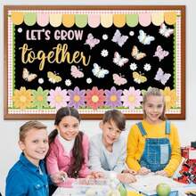 Spring Bulletin Board Set Spring Butterfly Classroom Decoration Set Butterfly Flowers Cutouts Colorful Floral Decor For School Teacher Classroom Nursery Chalkboard Spring Door Wall Decor - Colorful - View 5