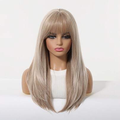 20 Inch Light Chestnut Brown With Blonde Highlights Long Wavy Wig With Air Bangs Synthetic Hair Wigs For Women Heat Resistant Fiber Daily Wear Office Work Cosplay Party Halloween Christmas Thanksgiving Wedding Prom Date Night Birthday Vacation Premium Synthetic Fiber Realistic Scalp Natural Looking Comfortable Fit Fringe Wig Long Wavy Wig For Women Daily Use Party Wig Cosplay Wig Brown Hair Wig
