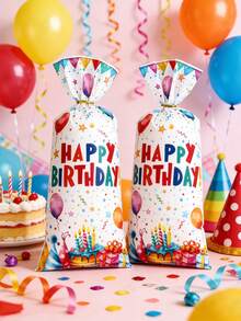 25/50 piezas Bolsas de regalo de plástico para cumpleaños, bolsas de embalaje de regalo con patrón de lunares y globos de colores, suministros para fiestas de cumpleaños, pequeños negocios, compras, decoración de fiestas de cumpleaños felices, bolsas de regalo para fiestas - Multicolor - Ver 4