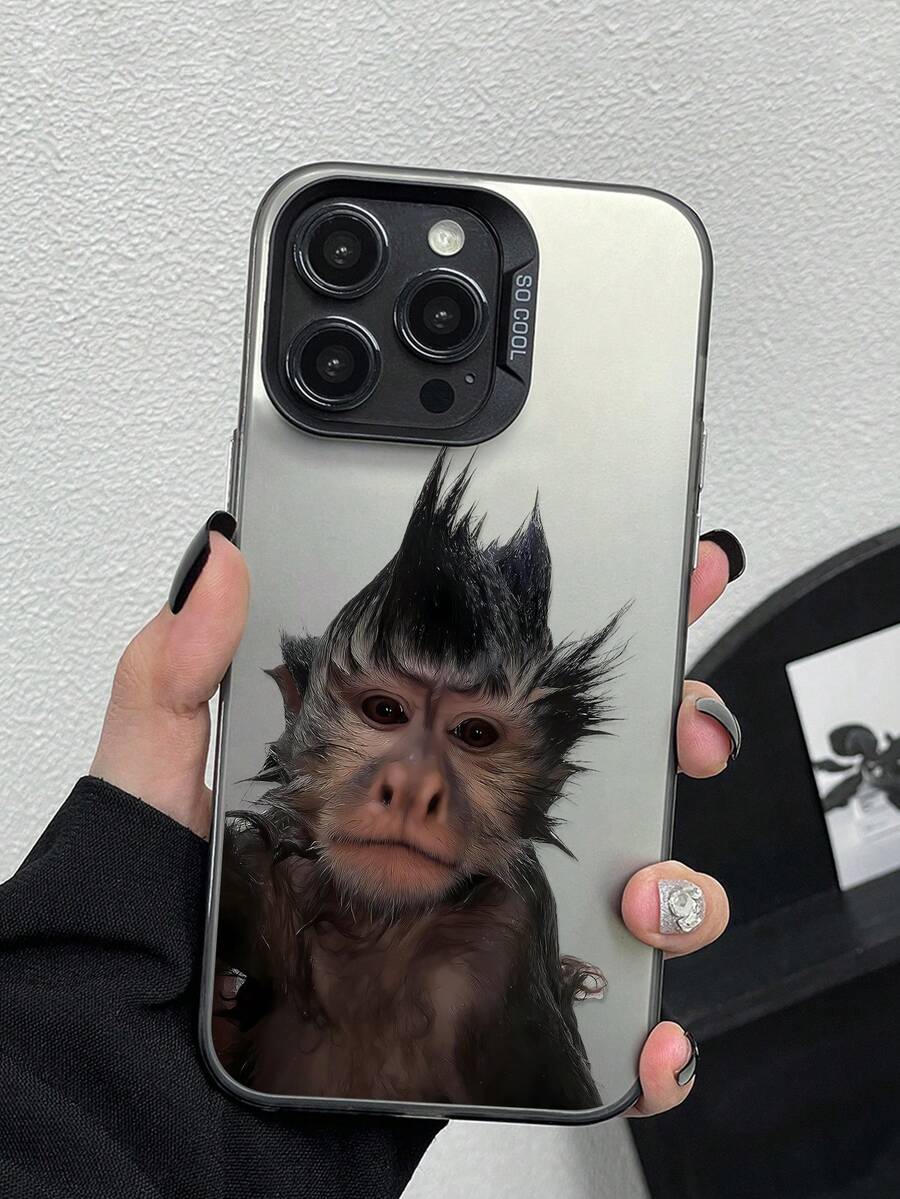Funny Phone Case,Ugly Phone Case 1pc Monkey Pattern Phone Case, Creative Personalized Printed Shock-Resistant TPU Protective Cover Compatible With IPhone13/15/14/13/12/11/16/Galaxy/ - Grey - View 1