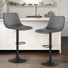 Swivel Bar Stools With Backrest, Height Adjustable PU Leather Bar Chairs, Modern Kitchen Counter Stools With Footrest, Set Of 2 - Dark Grey - View 10