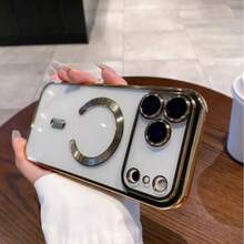 DECOPHONE 电镀透明磁性手机壳，超薄软壳，带半圆形磁环和摄像头保护，全覆盖防摔设计，兼容苹果 17 Pro / 17 Pro Max。 - 金色 - 查看 7