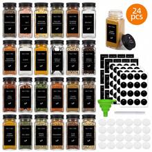 Tomnk 24pcs Square Glass Spice Jars With Black Metal Lids & Shaker Tops, Clear Seasoning Containers Set With Labels, Funnel & Pen, Airtight Herb Storage For Kitchen Pantry Cabinet, Ideal Mother's Day Gift - 24pcs-透明 - 查看 7
