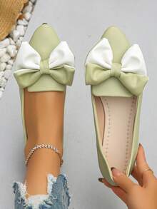 Light Green PU-light Green and White Two-color Bow