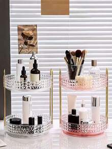 1pc 360° Rotating Makeup Organizer - DIY Adjustable Carousel Spinning Rack Cosmetics Display Rack Perfume Organiser, Spinning Bathroom Countertop Vanity Shelf, Table Decor,Ultra-Large Capacity Beauty Storage Box - Multicolor - View 5