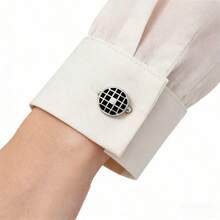 2PcsEnamel Cufflinks Men French Cuff Shirt Round Zinc Alloy Wedding Groom Bridal Business Casual Dress Cuff Links Men's Jewelry Luxury Gifts - Black - View 2