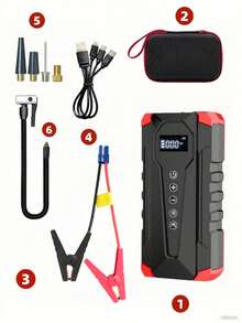 Arrancador portátil de coche con pico de 5000A, compresor de aire, batería de emergencia, 2.11 galones (versión de gasolina), 1.72 galones (versión de batería), inflador de neumáticos de 150 PSI, arrancador de batería de coche de 12V, 5 en 1 funciones, cargador de batería - Multicolor - Ver 15