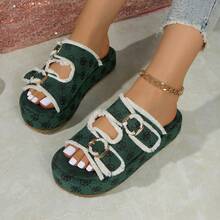 Giày sandal cao gót nữ kiểu dáng cổ điển, thanh lịch, đính ren rơm và ngọc trai giả, chống thấm nước, đế dày, thoải mái, không gây mỏi chân, thích hợp cho kỳ nghỉ, hàng ngày, tiệc tùng, quà tặng mùa hè. - Màu xanh Bạc hà - Xem 4