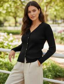 Women's Long Sleeve Button Up Cardigan Sweaters Ribbed Knit Open Front Casual - 綠色 - 查看 6
