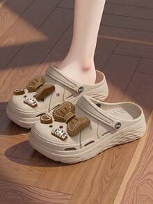 MAOLI 女士夏季凉鞋，蝴蝶结装饰，厚底加厚透气一脚蹬凉鞋，5厘米防水台，减震，轻便透气，适合户外运动 - 卡其色 - 查看 4