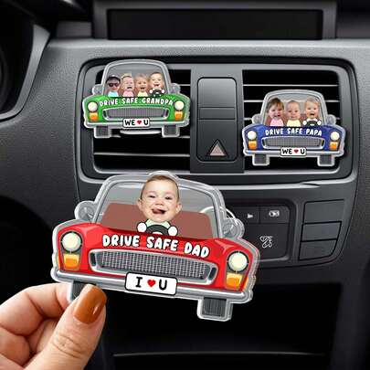 1pc Customized Father's Day Gift, Personalized Child Photo Sun Visor Clip, Hanging Baby Face Photo Custom Car Accessory, Acrylic Keychain With "Dad Drives" Photo And Text, "Dad Drives" Car Sun Visor Clip, Car Accessories, Seasonal Selection, Gift For Loved Ones, Friends, Family Or Yourself