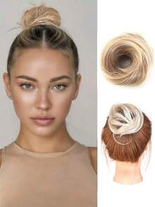 Búi tóc giả 3 inch được cố định bằng dây chun giúp giữ phần đuôi tóc và kéo dài búi tóc. Thích hợp cho phụ nữ, cũng có thể dùng như kiểu tóc đuôi ngựa. - Nhiều màu - Xem 12