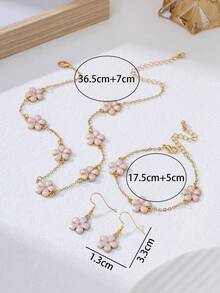 Bộ trang sức mặt dây chuyền hình giọt dầu và hoa trắng tinh tế, dễ thương, gồm vòng cổ, vòng tay và bông tai, món quà mùa hè lý tưởng cho phụ nữ. - Màu Hồng baby - Xem 4