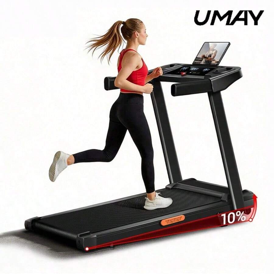 UMAY 4-In-1 Treadmill With 10% Incline, Portable Treadmills For Home With Handle, Foldable Treadmills For Home And Office, 300 Lbs Weight Capacity, Three Touch Screen - View 1