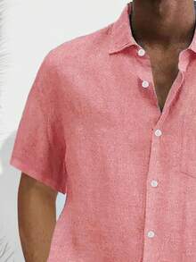 Casual Basic Men's Plus Size Loose Lightweight Short Sleeve Button-Up Shirt - Pink - View 3