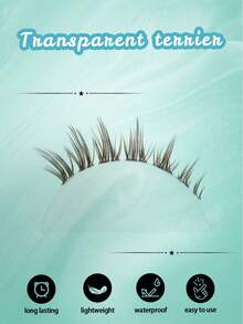 7对棕色自然十字全头假睫毛，透明睫毛梗，蓬松纤细，适合日常佩戴，漫画风格，旅行必备 - 棕色 - 查看 9