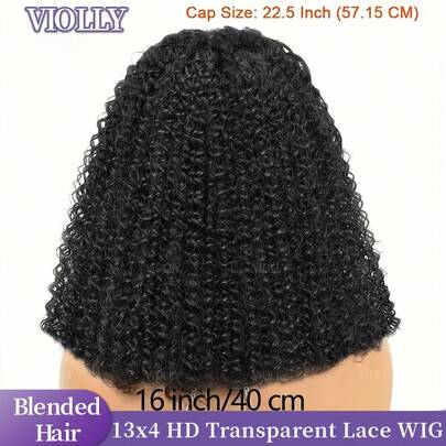 VIOLLY Jerry Curly Brazilian Hair 30Inch 13x4 HD Transparent Lace Frontal Wig 200% Density Ear To Ear Multi Parting Natural Hairline Baby Hair Pre Plucked Bleached Knots #1B Natural Hair Blend Wig For Mother's Day Gift