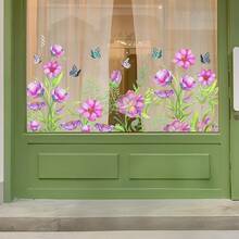 1 pieza Pegatina de ventana con racimo de flores de primavera, escena suave de rosa-púrpura, removible sin residuos, decoración fresca de ventana - multicolor - Ver 2