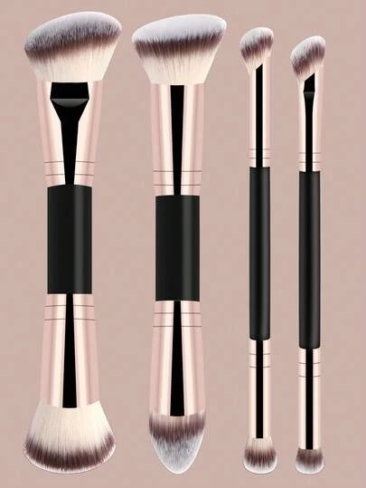 4支装专业双头化妆刷套装 - 包括粉底刷、轮廓刷、腮红刷、散粉刷、眼影刷、遮瑕刷、高光刷和晕染刷。柔软纤维刷毛，方便携带，是送给女性和女孩的绝佳礼物。化妆刷套装、化妆工具套装、化妆刷套装、全套化妆工具、化妆刷套装、全套化妆工具套装、化妆刷礼盒套装