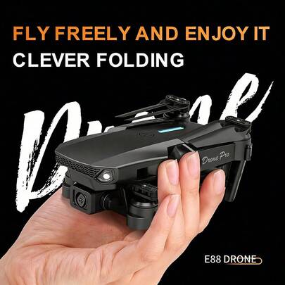 طائرة درون رباعية المحركات ذات كاميرتين عالية الدقة E88، عودة بلمسة واحدة، تحكم عبر الواي فاي، شحن عبر USB، تصوير فيديو 480p، طيران داخلي، تشغيل أساسي، وظيفة التحكم عبر التطبيق