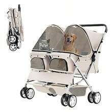 carriola doble para mascotas carriola plegable para 2 perros y gatos portador de dos plazas carrito de viaje para mascotas con almacenamiento color gris - Gris - Ver 8