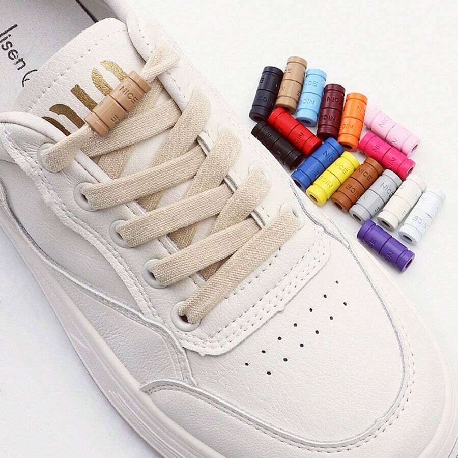 免系带弹力鞋带，胶囊扣式鞋带，运动鞋平底鞋免系带鞋带，儿童成人鞋履配件，1双装 - 寶藍色 - 查看 1