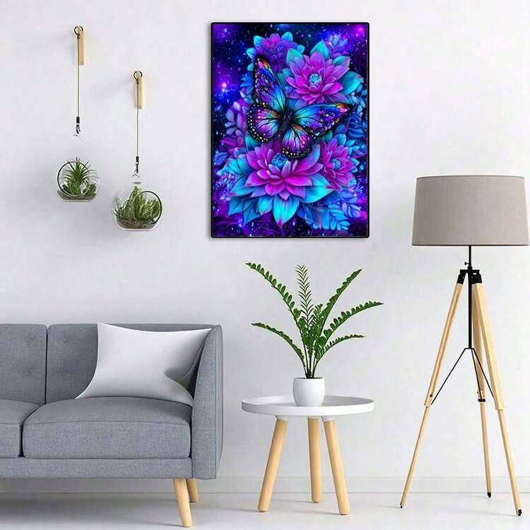 1pc 5D DIY Diamond Painting Dreamy Butterfly & Floral, Handmade Diamond Embroidery, Frameless, Home Decor For Living Room/Bedroom, A Gift For Mom - View 8