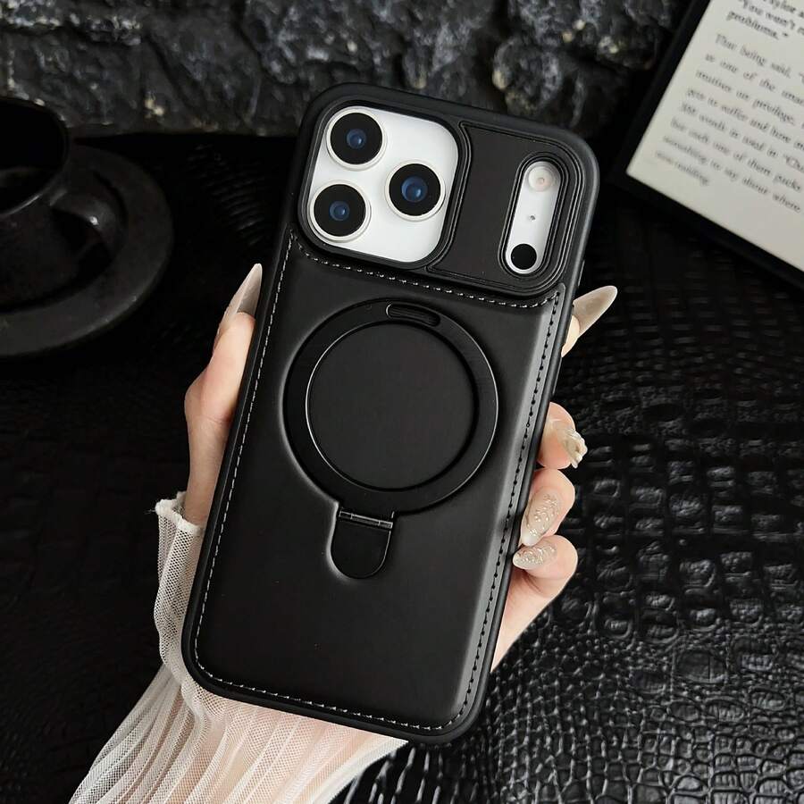 高级复古PU皮革手机壳，兼容 17 Pro Max、Galaxy S26 Ultra、S25 Ultra、S24 Ultra，商务风格，带隐藏式金属支架，支持无线充电，全方位防摔保护