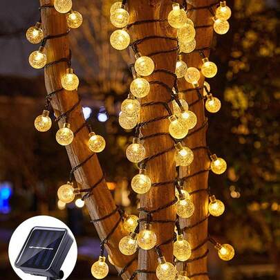 1 Dây đèn LED năng lượng mặt trời 20 bóng, dài 5m/16.4ft, với bóng đèn nhựa trong suốt 2.4cm, đèn trang trí trong nhà, đèn trang trí tường phòng ngủ, 8 chế độ nhấp nháy, thích hợp cho trang trí đám cưới, tiệc sinh nhật, lều cắm trại, sân vườn, trang trí cây cối, sân nhà.