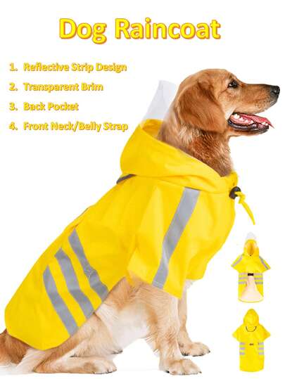 狗狗雨衣，带帽雨披，耐用防水外套，带有反光条以确保安全，方便的牵引绳孔，可调节尺寸，适合小型、中型和大型犬。