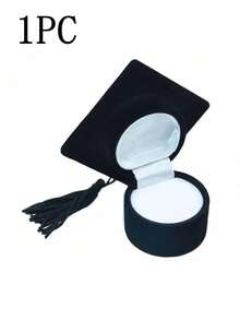 1 pieza Caja de empaque de joyería de graduación negra, excelente contenedor de anillos, caja de almacenamiento de joyas multifuncional, caja de anillo de franela resistente al desgaste con forma de birrete de graduación, regalo de graduación, regalo para amigos, regalo para novia - Negro - Ver 8