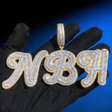 Customized Pointed Foot Monogram Pendant, Brass Cubic Zirconia, DIY Personalized Hip Hop Style Necklace, Comes With 50cm Twisted Chain - Uppercase and Lowercase Trapezoidal Square Splicing - View 8