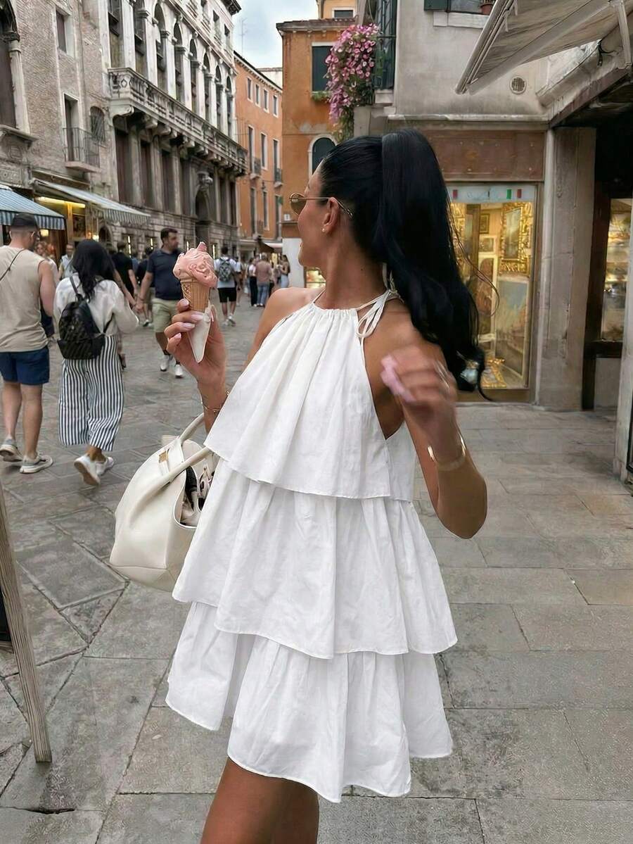 2026 HoloChill Rochie casual fără mâneci pentru femei, culoare solidă, model tort, 2026 Nouă rochie stratificată cu volane, Rochie de vară pentru femei, Rochie de sărbătoare, Rochie elegantă de petrecere, Rochie de plajă pentru femei, Rochie de invitată la nuntă, Rochie de ziua de naștere pentru femei, Rochie elegantă pentru femei, Rochie de vacanță la plajă pentru femei, Rochie casual pentru femei - alb - Vizualizare 1