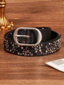 1pc Women's Street Punk Style Rivet Embellished Asymmetrical Metal PU Belt, Suitable For Party, Travel, Fashion Summer, School Fall, Autumn, Halloween - 1pcs - 查看 2