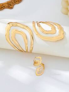 1 Set European And American Exaggerated Geometric Hollow Women Bangle Bracelet Set - Yellow Gold - View 5