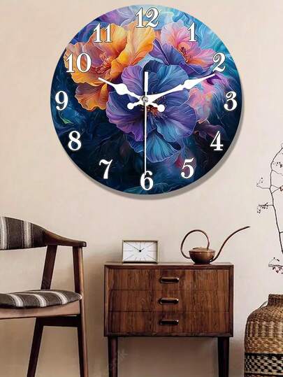 1 chiếc đồng hồ treo tường bằng gỗ không gây tiếng ồn, kim trắng lớn và mặt số hoa văn trừu tượng nhiều màu sắc - Mặt số tròn lớn hiện đại cho phòng khách, phòng ngủ, văn phòng tại nhà - 10 inch/12 inch (Chạy bằng pin, không bao gồm pin AA) - Phong cách trang trí tối giản thanh lịch, Xanh dương, Tím, Hồng, Cam, Vàng, Xanh lá cây, Đỏ, Trắng, Đen, Nâu, Đồng hồ treo tường phòng khách, Đồng hồ treo tường bằng gỗ, Đồng hồ treo tường thời trang, Đồng hồ treo tường phòng khách, Đồng hồ treo tường