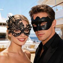高端黑色凤凰面具套装，威尼斯派对半脸面具，适合圣诞节、万圣节、狂欢节化妆舞会，男女通用 - 黑色 - 查看 2