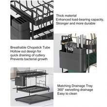 HanTai 2 Tier Dish Drying Rack For Kitchen Counter - Large Dish Drainer With Drainboard & Utensil Holder, Extendable Spout Strainers, Knife Slots, And Cup Organizer (Black) - View 9