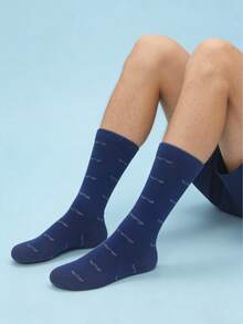 1双男士经典波浪纹蓝色商务正装船袜 - 藍色 - 查看 3