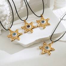 1/4pcs Hexagram Devil's Eye Pendant, Versatile Necklace Charm For Men & Women, Daily Wear - Yellow Gold - View 4