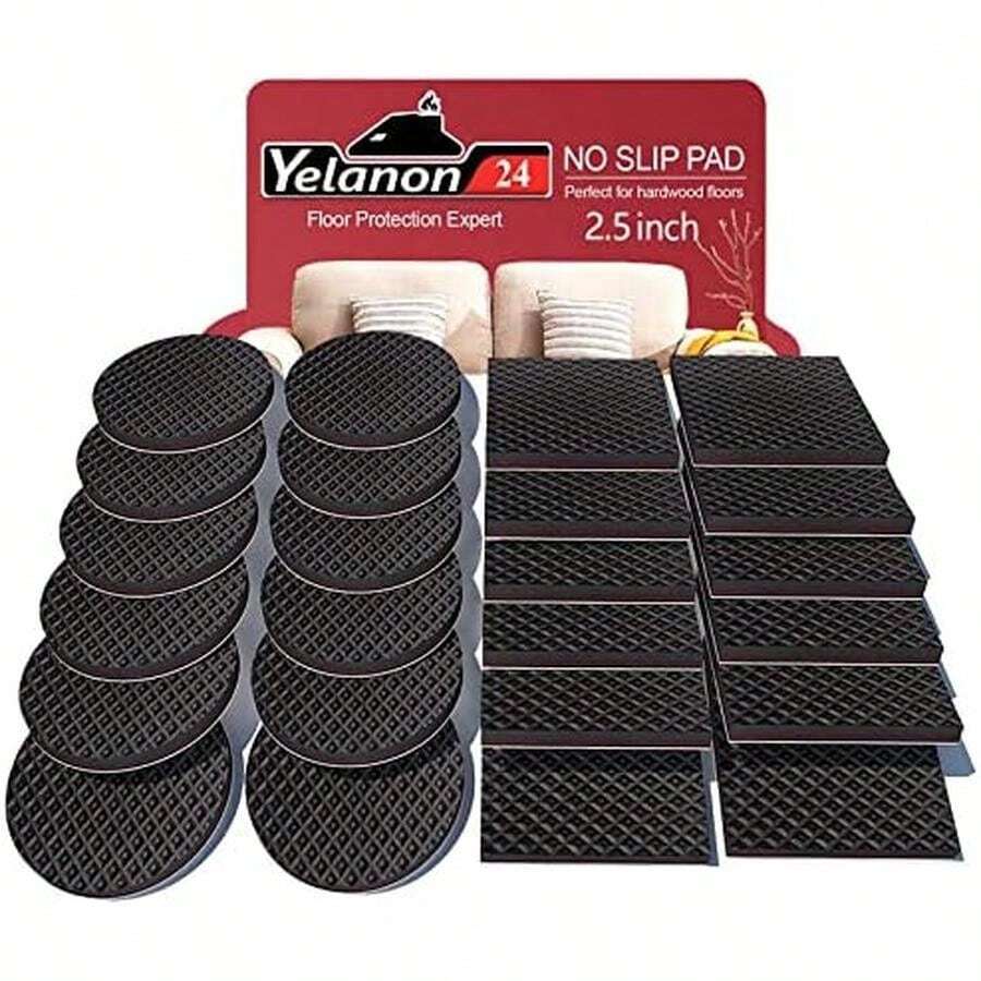 Yelanon Non Slip Furniture Pads -24 Pcs 2.5" Furniture Grippers, Non Skid For Furniture Legs,Self Adhesive Rubber Furniture Feet, Anti Slide Furniture Hardwood Floor Protector For Keep Couch Stoppers - / - Xem 1