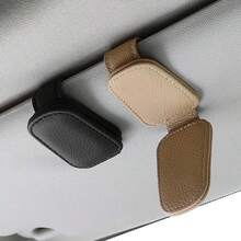 Clip para gafas de coche multifunción, caja de almacenamiento para visera interior de cuero, clip para gafas de coche y portador de tarjetas de moda - A - Ver 3