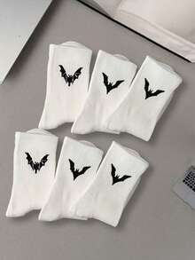 6 Paar Fledermaus-Muster Knöchelsocken, Gothic Stil, bequem für den täglichen Gebrauch, Schwarz & Weiß Optionen, Herbst Serie - Verschiedenfarbig - Übersicht 5