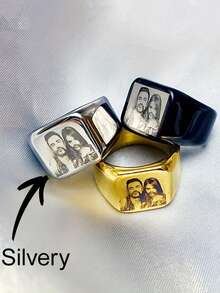 Nhẫn thép không gỉ khắc ảnh theo yêu cầu, nhẫn đôi khắc laser ảnh cá nhân hóa, trang sức thép không gỉ, nhẫn nam bản rộng, nhẫn ảnh cá nhân hóa, nhẫn bạc, vàng, đen, trang sức mùa hè, quà tặng kỷ niệm, quà tặng Ngày của Mẹ, quà tặng Ngày của Cha. - Nhiều màu - Xem 9