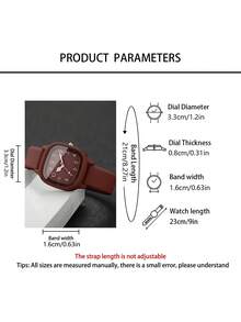 8 pièces Ensemble accessoires de montre à quartz femme minimaliste et décontractée, comprenant une montre à quartz femme avec bracelet en silicone marron et cadran carré, un bracelet, un jonc, un collier, des boucles d'oreilles à clous, une bague et un portefeuille en PU noir décoré d'un nœud, tous avec un thème de pétales - Tabac - Voir 4