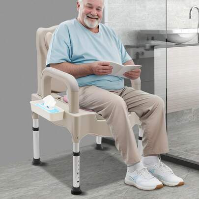 SanBouSi Bedside Commodes Chair Portable Toilet Chair Height Adjustable Commode Toilet For Home Use